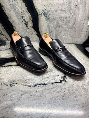 A. Testoni White Label Black Leather Loafers Men’s UK 8G US 9 Italy
